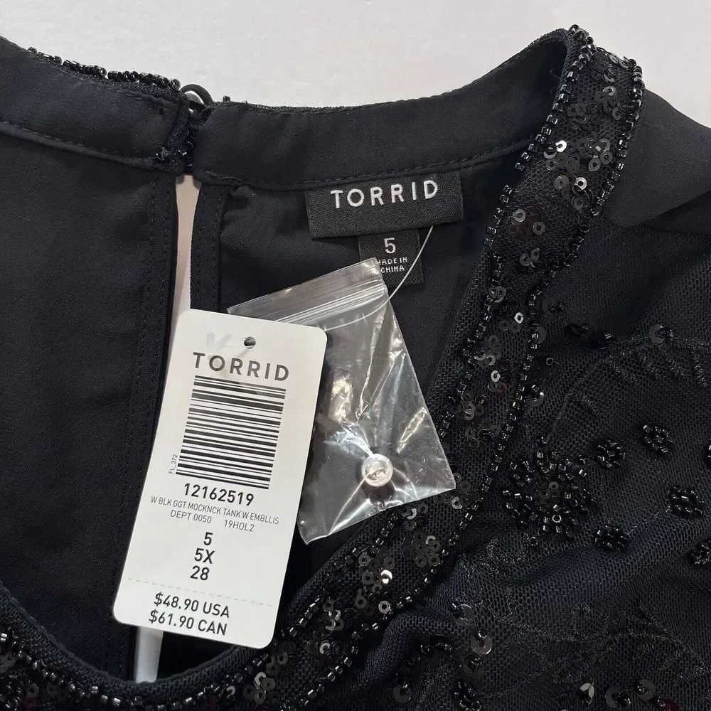 NWT Torrid Black Georgette Sequin Beaded Sleeveless‎ Blouse Size 5X - Picture 12 of 12